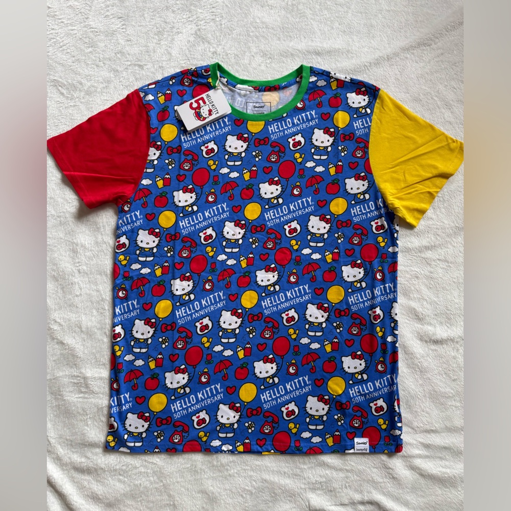 Sanrio LOUNGEFLY 50 Anniversary Hello Kitty Colorful T-Shirt Unisex NWT